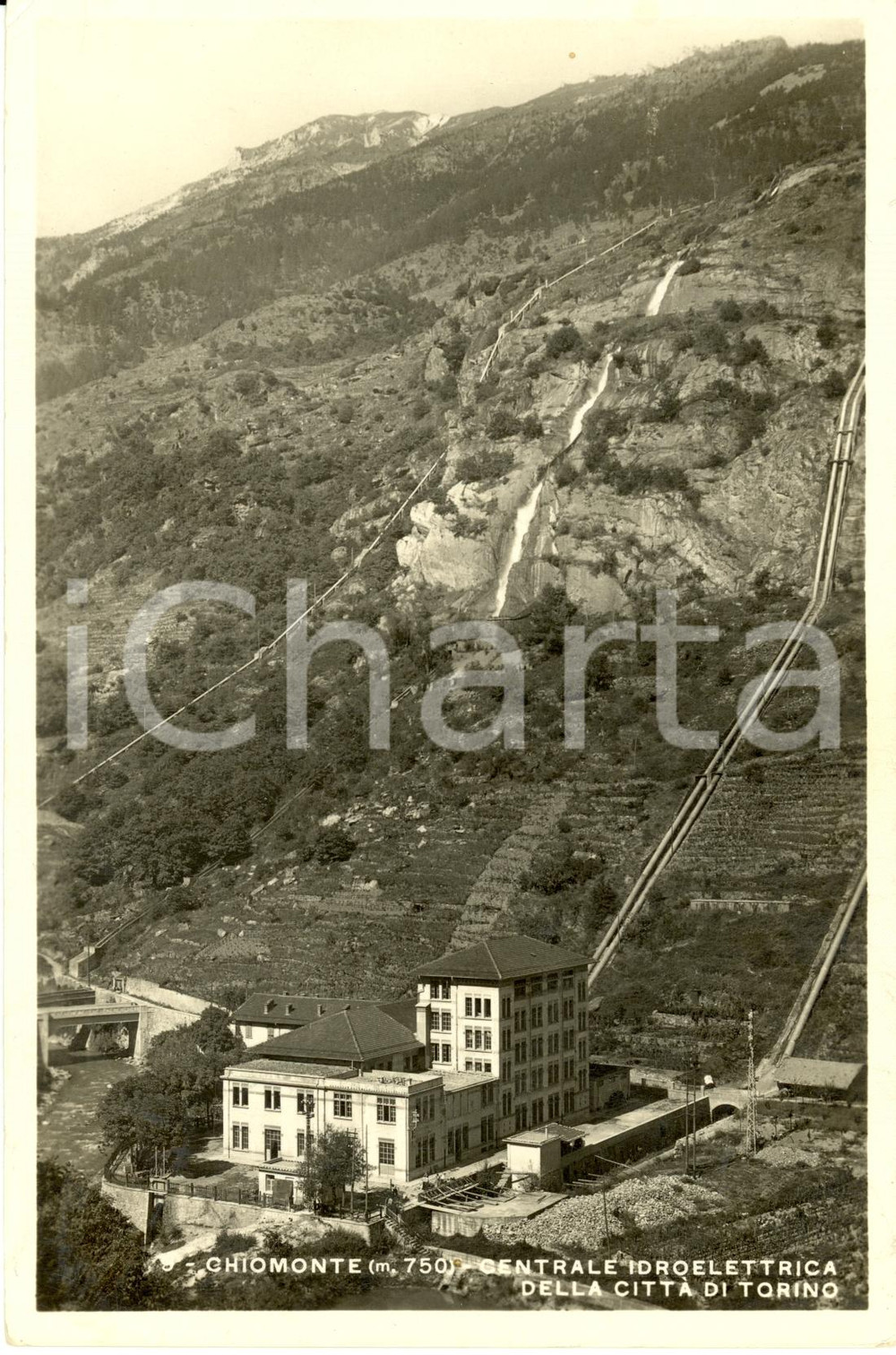 Cartolina originale da collezione 1941 CHIOMONTE (TO) Centrale idroelettrica della CittÃ  di Torino *Cartolina VG 1