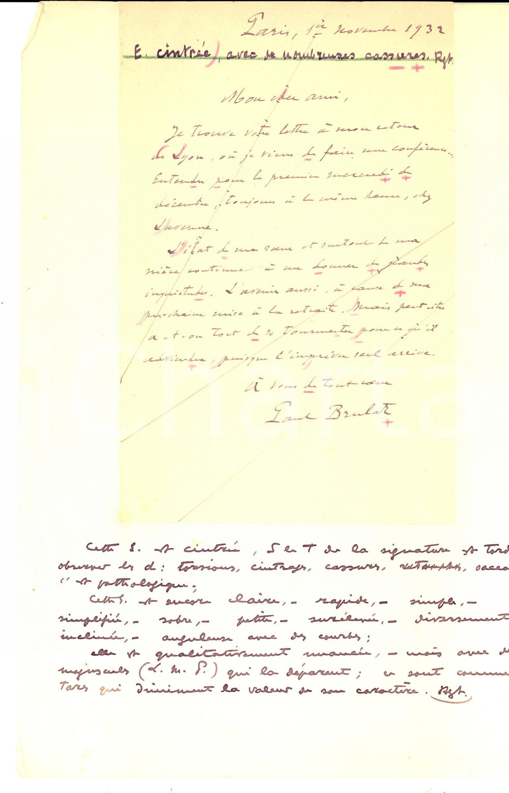 Autografo originale 1932 PARIS L'avenir me donne des inquiÃ©tudes *Paul BRULAT AUTOGRAPHE 1