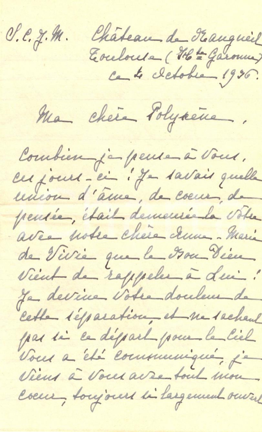 Manoscritto, lettera originale 1936 MONTPELLIER Nobile Thérèse JACQUIN in morte di un amica Autografo 1