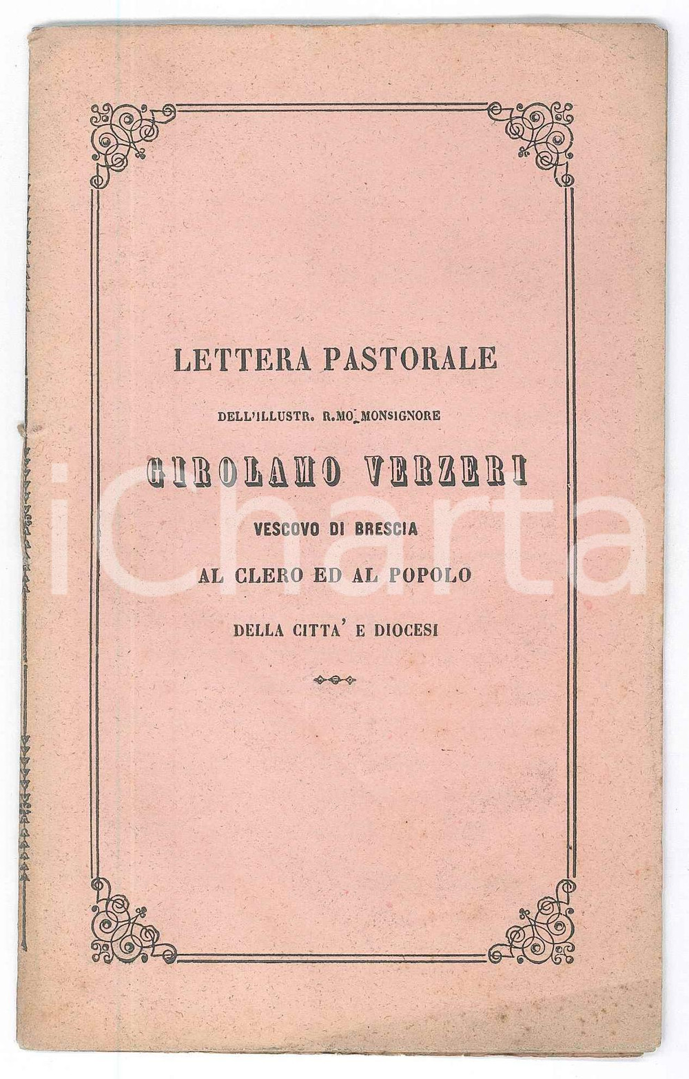 Libro, pubblicazione d epoca 1859 BRESCIA Mons. Girolamo VERZERI  Lettera pastorale al clero e al popolo 1