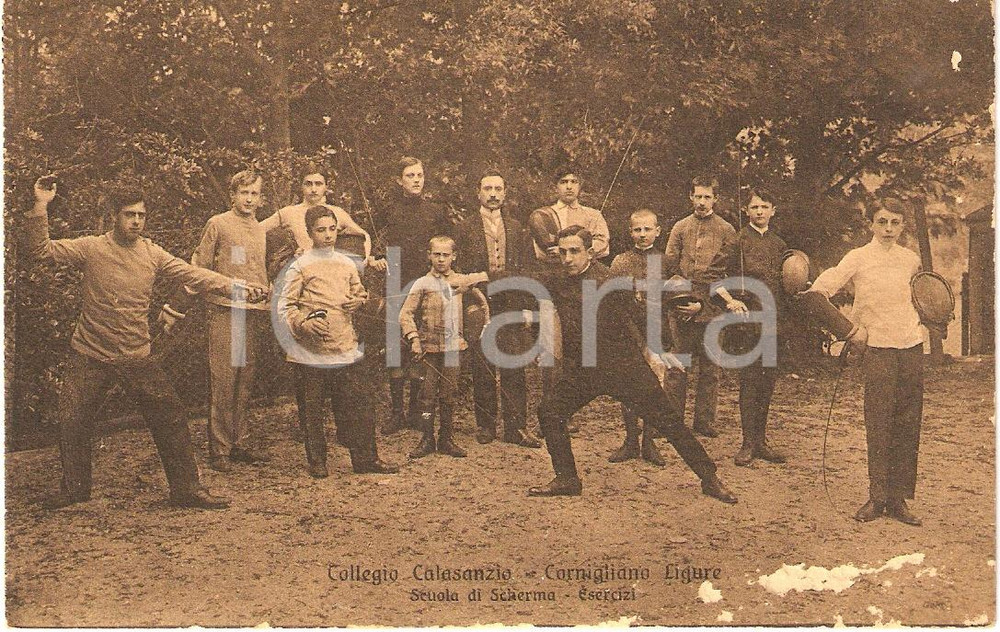 Cartolina originale da collezione 1930 ca GENOVA CORNIGLIANO Collegio CALASANZIO Scuola scherma DANNEGGIATA FP NV 1