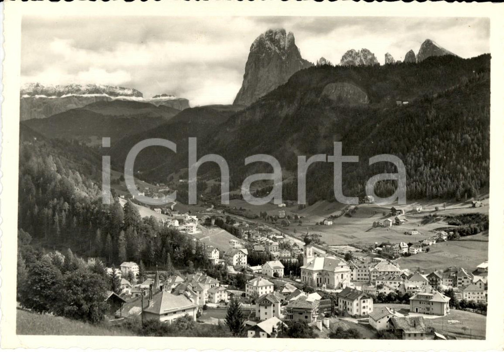 Cartolina originale da collezione 1950 ORTISEI BZ Val GARDENA Veduta paese verso SELLA e SASSOLUNGO FG VG 1