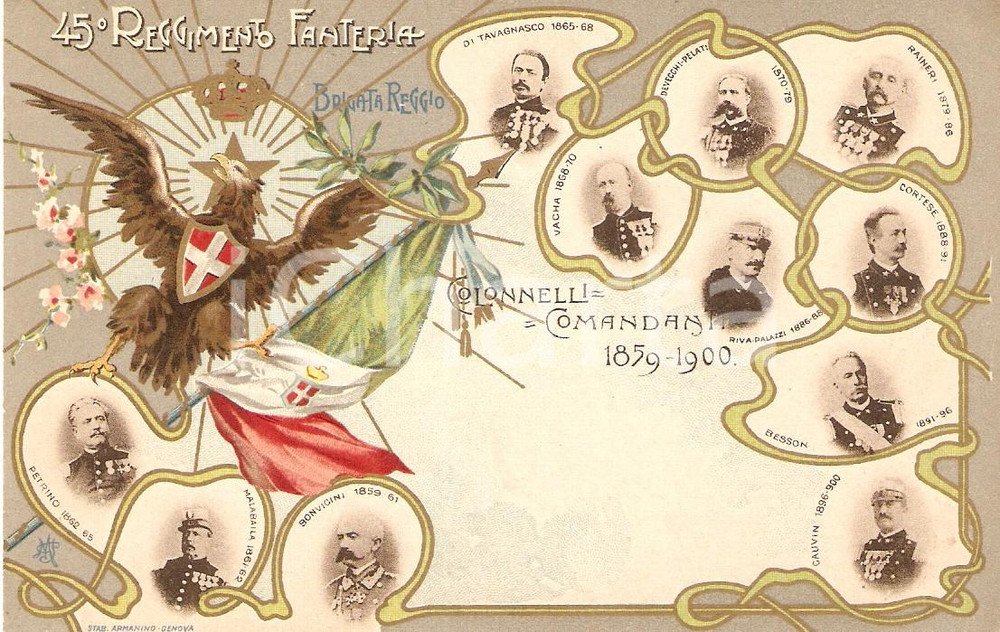 Cartolina originale da collezione 1900 ca BRIGATA REGGIO 45° Reggimento Fanteria Colonnelli 1859  1900 Cartolina 1