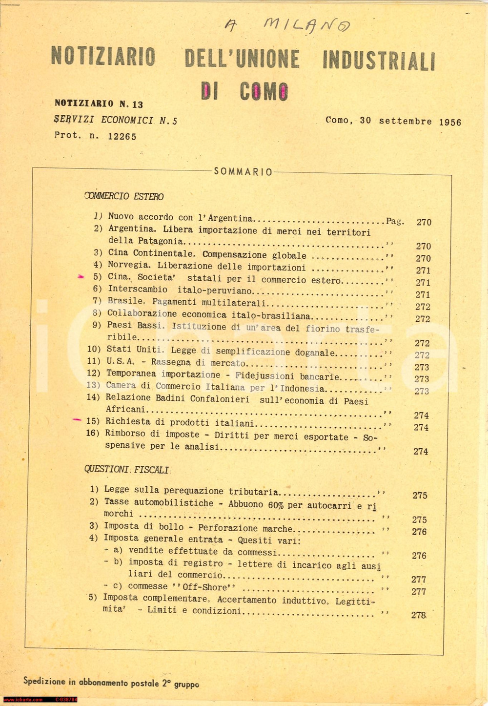 Giornale, rivista storica 1956 COMO Notiziario Unione Industriali nÂ° 13 1