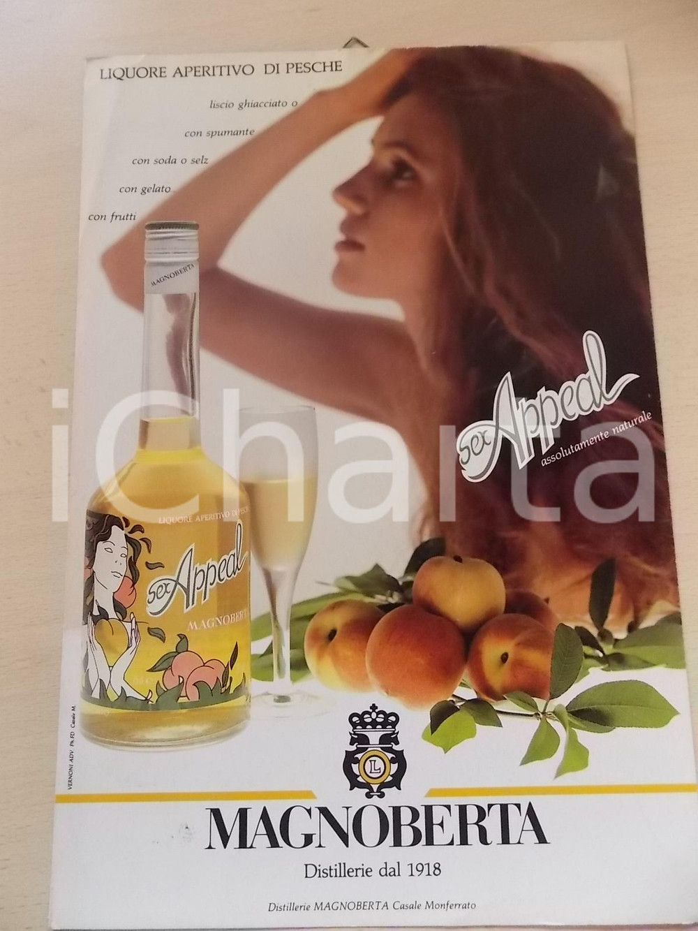 Materiale pubblicitario d’epoca 1970 ca Distillerie MAGNOBERTA Liquore di pesche SEX APPEAL Locandina 22x34 cm 3 1