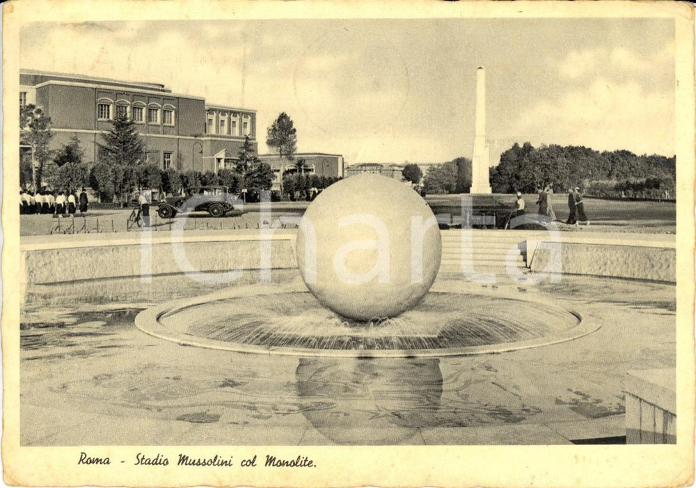 Cartolina originale da collezione 1937 ROMA Stadio MUSSOLINI con Monolite e fontana della PALLA Cartolina ANIMATA 1
