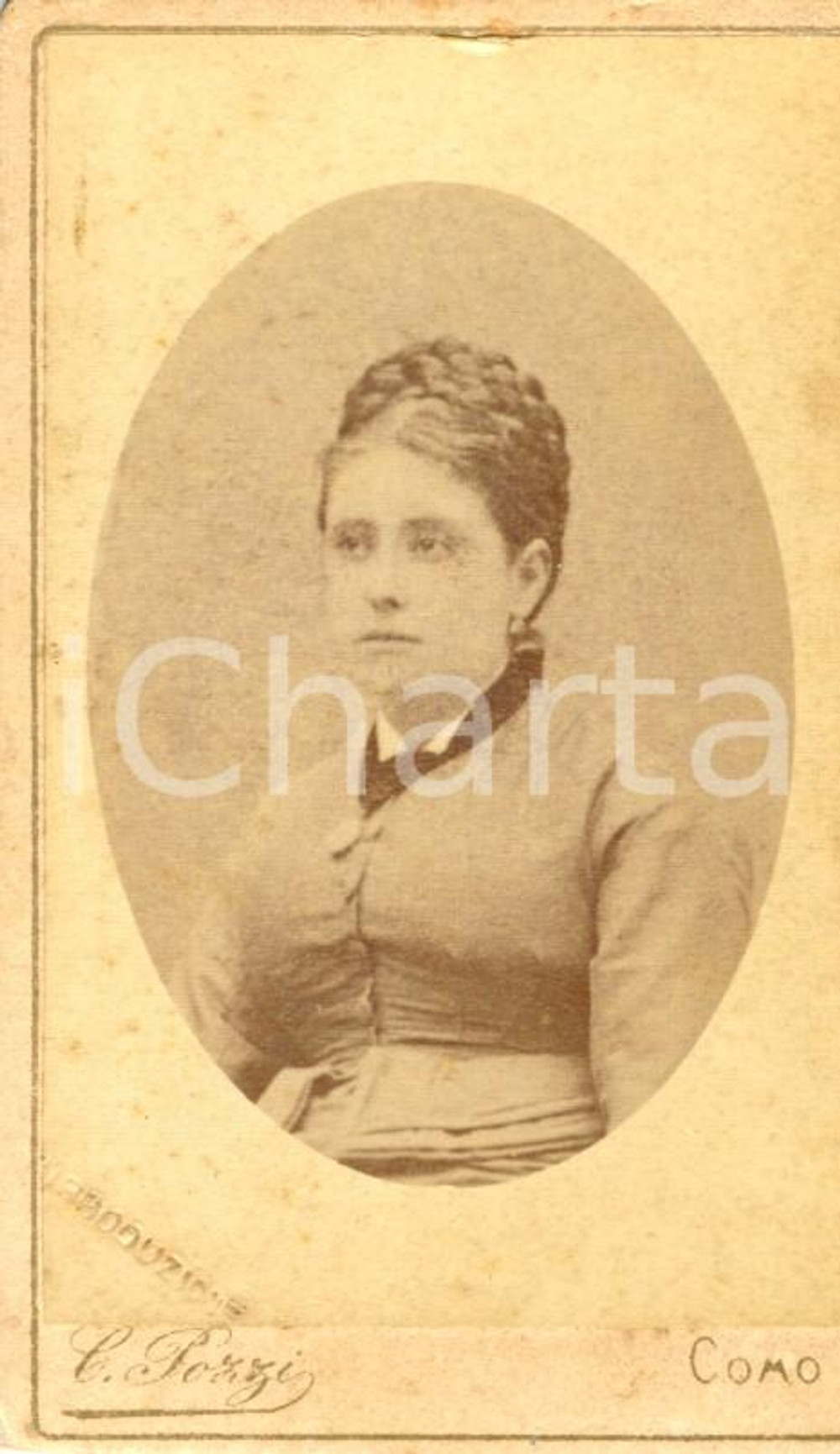Fotografia d'epoca originale 1890 ca COMO Ritratto di Virginia TARONI DEL VECCHIO *Fotografia C. POZZI 1