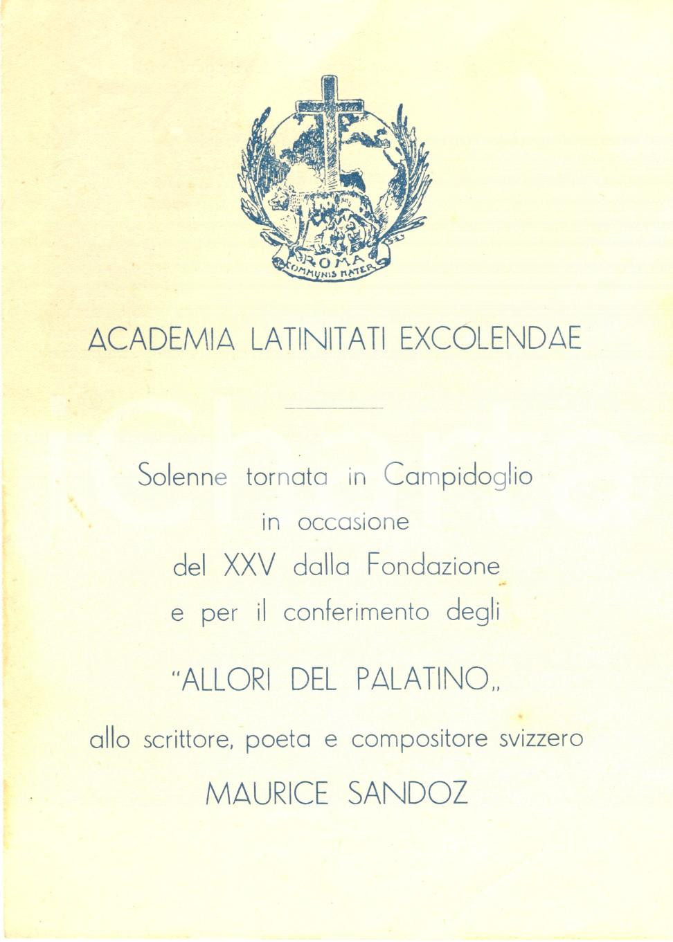 Oggetto da collezione cartaceo 1955 ROMA Programma ACADEMIA LATINITATI EXCOLENDAE XXV anniversario Pieghevole 1