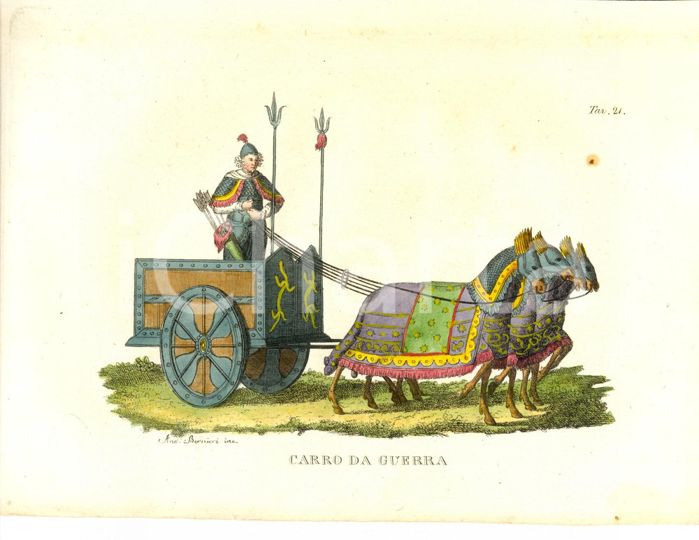 Stampa, bozzetto originale 1823 ASIA Carro da guerra Inc. Andrea BERNIERI 1