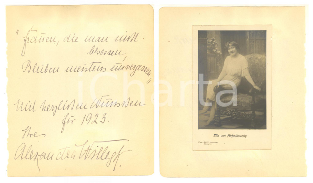 Autografo originale 1923 WIESBADEN CINEMA Actress Alexandra WILLEGK  AUTOGRAPH RARE 1