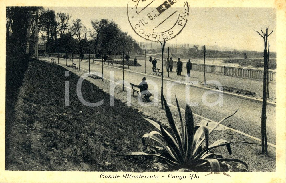 Cartolina originale da collezione 1943 CASALE MONFERRATO AL Passeggiata lungo il PO Cartolina postale FP VG 1