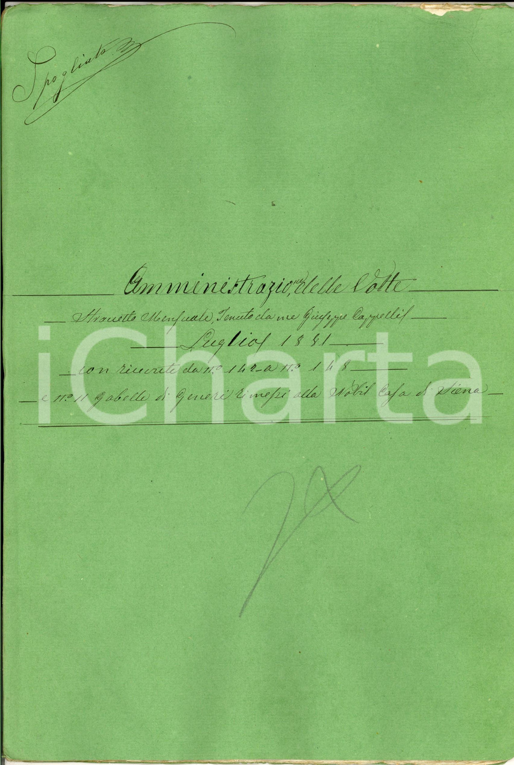 Documento originale, autentico Luglio 1881 SIENA Tenuta VOLTE Straccetto Giuseppe CAPPELLI mezzadro 20 pp. 1