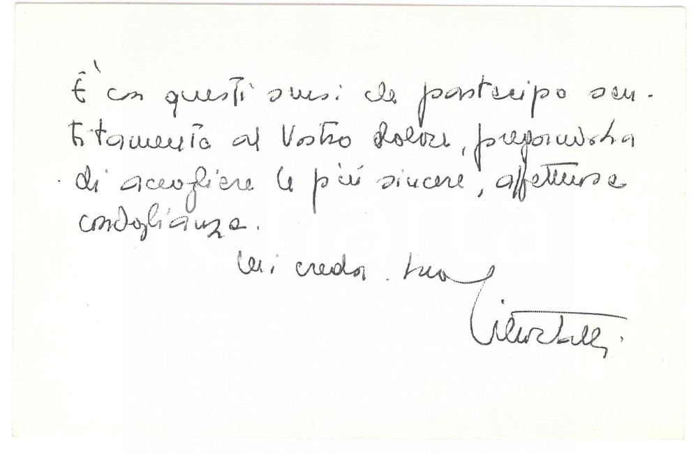 Autografo originale 1971 s.l. Vittorino ORTALLI  Biglietto per condoglianze  Autografo 1