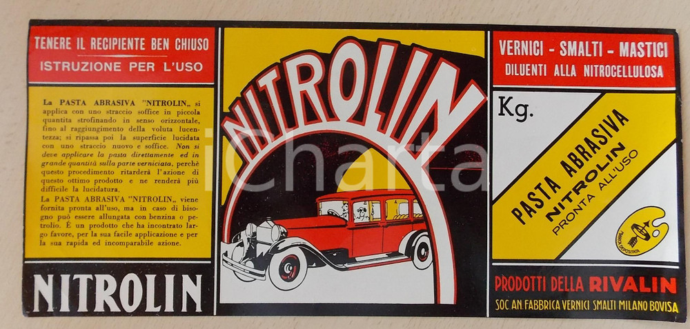 Materiale pubblicitario d’epoca 1950 ca MILANO BOVISA Soc. An. Fabbrica Vernici  Pasta NITROLIN Volantino 1 1