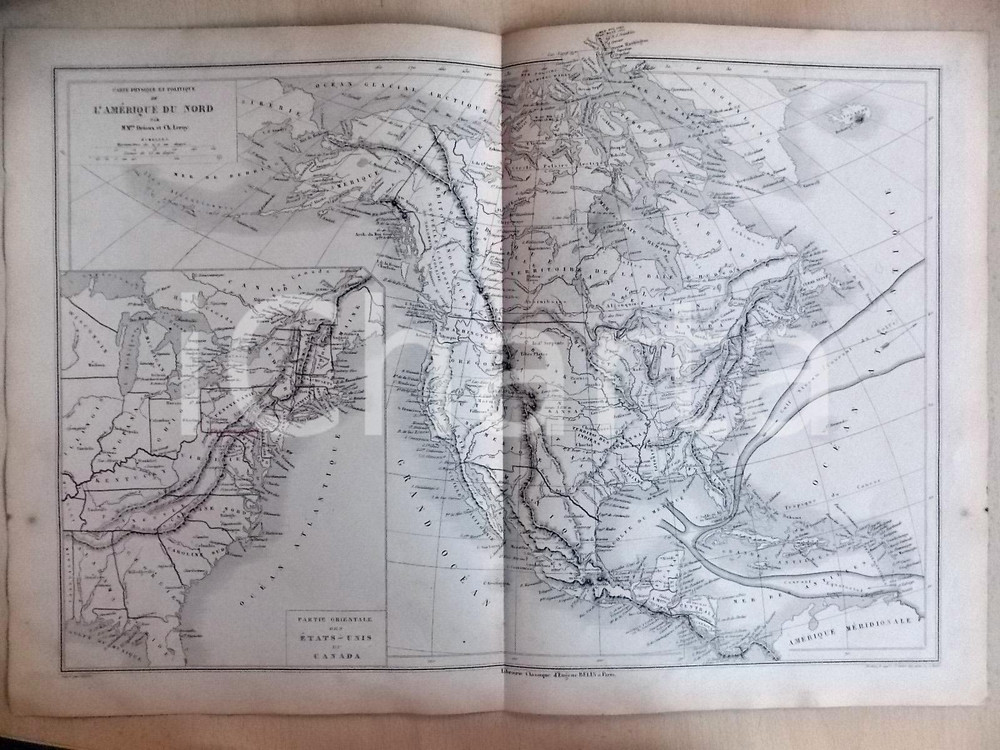 Stampa, bozzetto originale 1861 PARIS DRIOUX  LEROY Atlas universel Carte de l AMERIQUE DU NORD 1