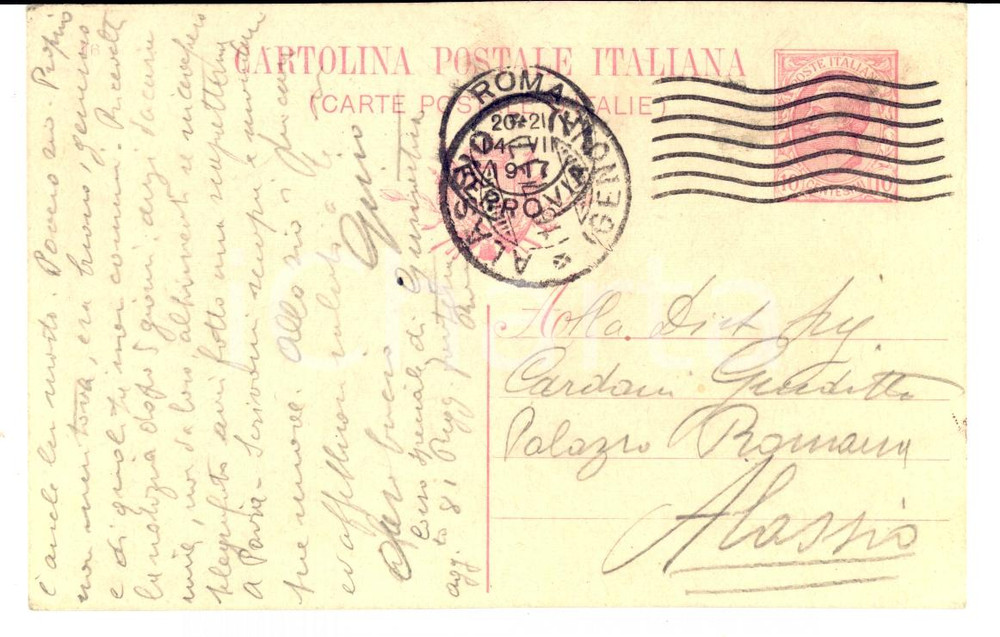 Manoscritto, lettera originale 1917 ROMA Dura vita di un granatiere di ALASSIO Cartolina famiglia CARDANI 1