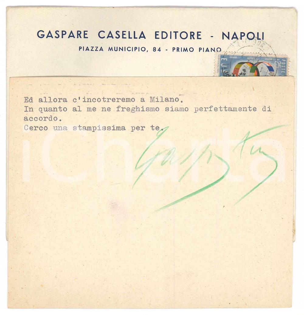 Autografo originale 1958 NAPOLI Gaspare CASELLA e il ritrovamento di un autografo del Manzoni 1
