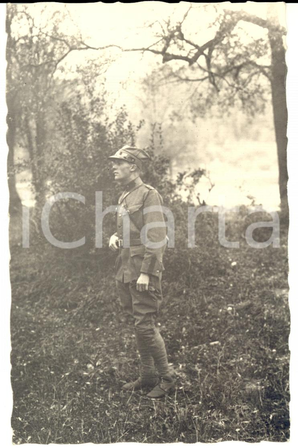 Fotografia d epoca originale 1930 ca COIRA SCHWEIZER ARMEE Ufficiale di fanteria in zona di addestramento 1