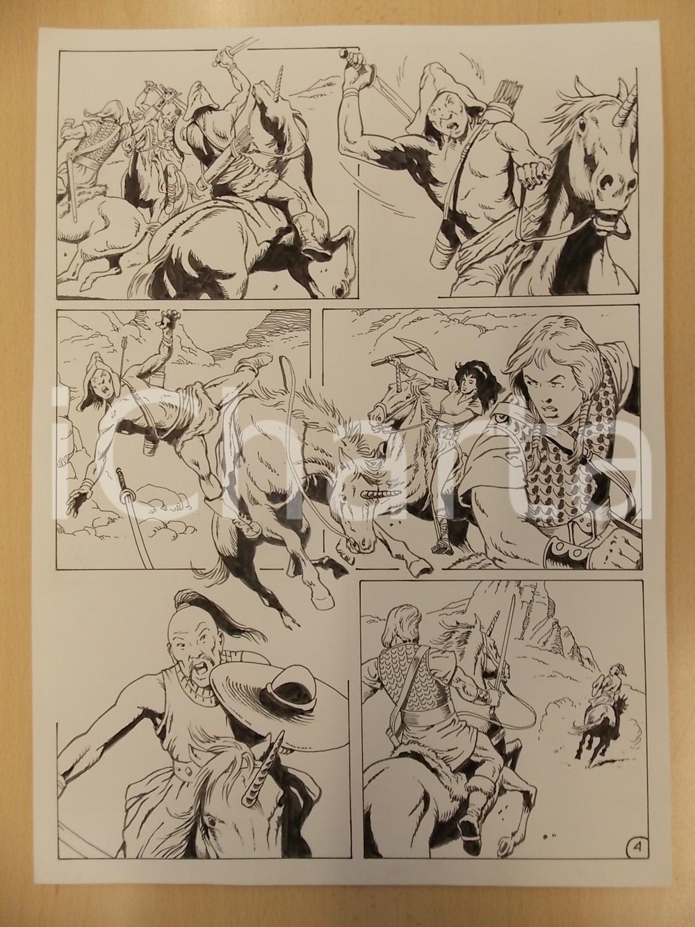 Opera d’arte autentica 1975 ca LUBE Luciano BERNASCONI Guerrieri mongoli attaccano KABUR Tavola 1