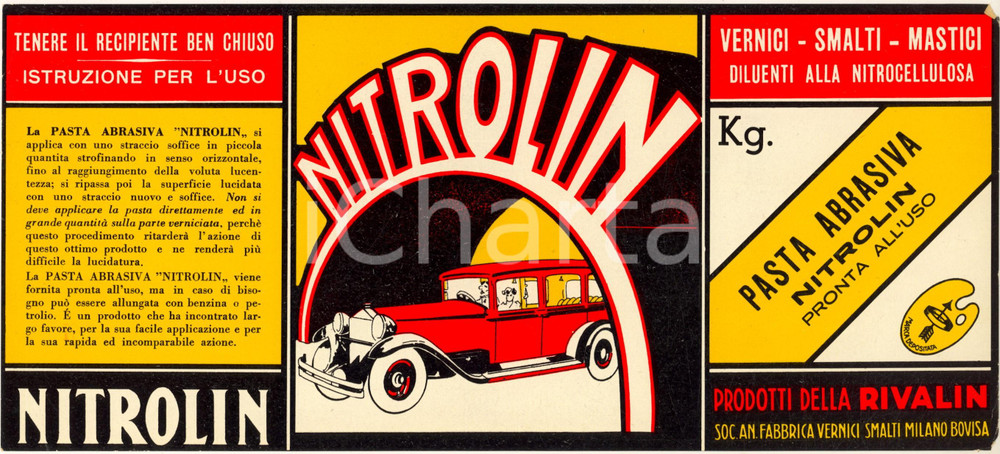 Materiale pubblicitario d’epoca 1950 ca MILANO BOVISA Soc. An. Fabbrica Vernici  Pasta NITROLIN Volantino 3 1