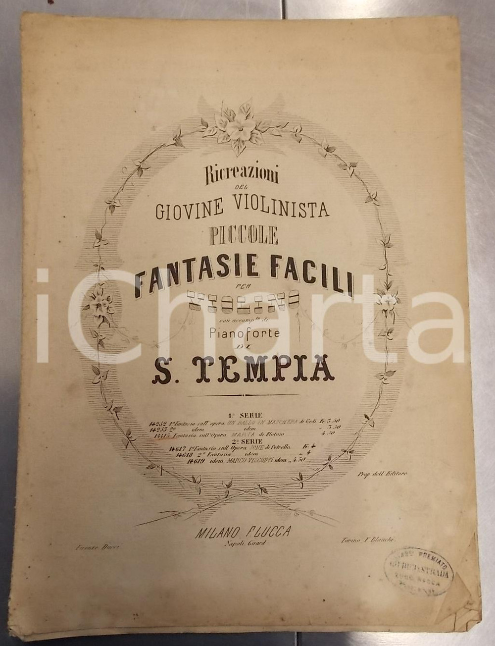 Oggetto da collezione cartaceo 1870 ca Stefano TEMPIA Ricreazioni del giovine violinista  Piccole fantasie 1