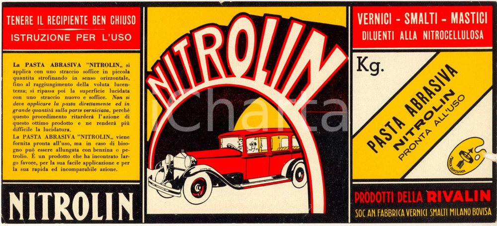 Materiale pubblicitario d’epoca 1950 ca MILANO BOVISA Soc. An. Fabbrica Vernici  Pasta NITROLIN Volantino 4 1