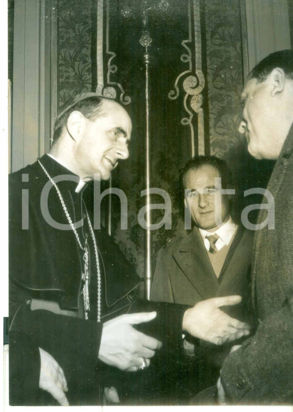 Fotografia d epoca originale 1956 MILANO Mons. Giovanni Battista MONTINI durante conferenza stampa FOTO 13x18 1
