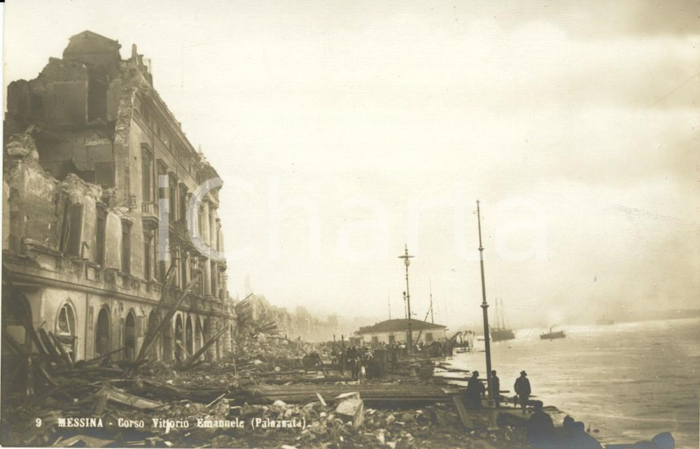Cartolina originale da collezione 1908 MESSINA Palazzata in Corso VITTORIO EMANUELE dopo il terremoto *Cartolina 1