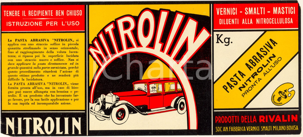 Materiale pubblicitario d’epoca 1950 ca MILANO BOVISA Soc. An. Fabbrica Vernici  Pasta NITROLIN Volantino 5 1
