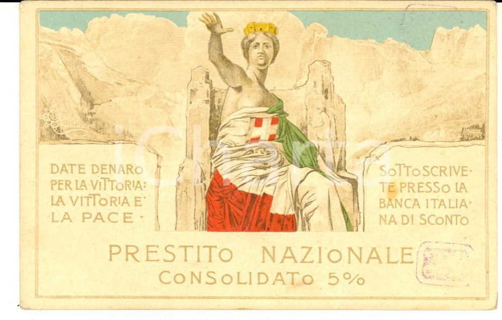 Cartolina originale da collezione 1918 WW1 PROPAGANDA Prestito Nazionale 5% Cartolina BANCA ITALIANA DI SCONTO 1