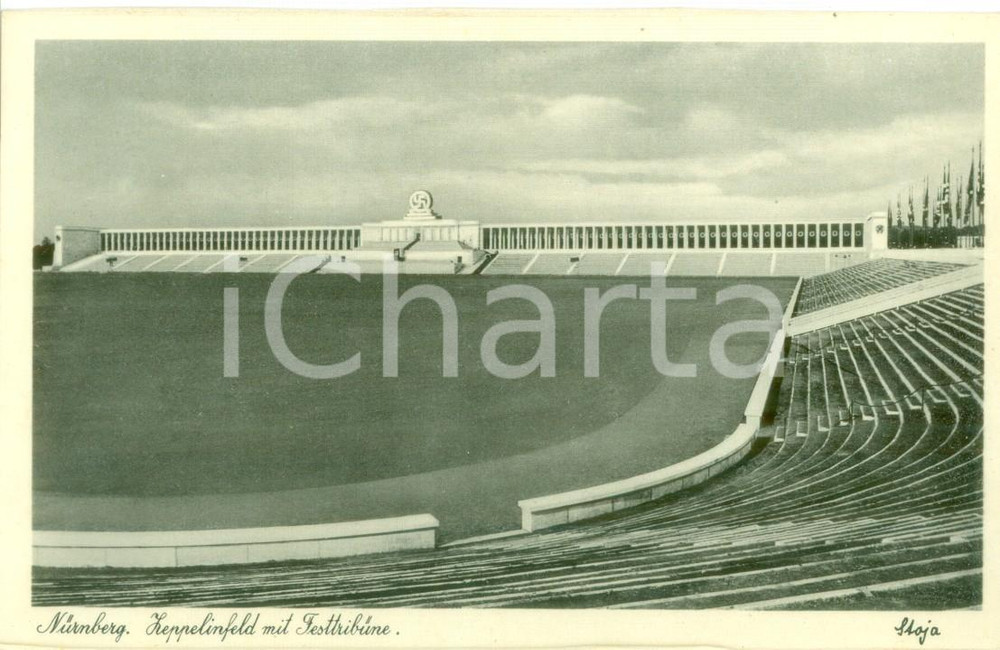 Cartolina originale da collezione 1938 NURNBERG (DE) Campo per lo ZEPPELIN nella LUITPOLDARENA *Cartolina FP NV 1