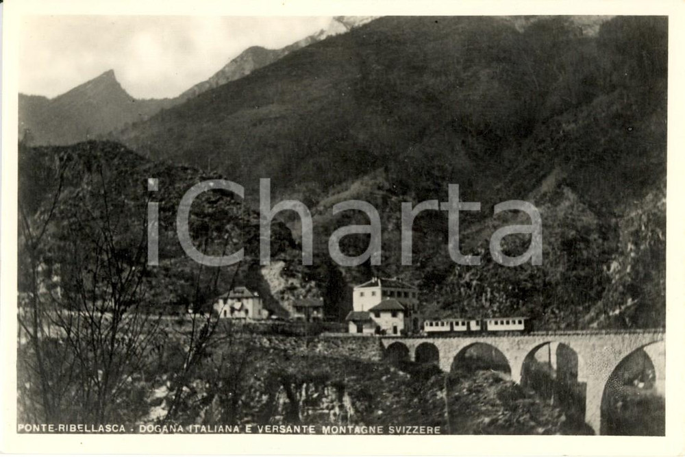 Cartolina originale da collezione 1940 ca RE (VB) Dogana Ponte della RIBELLASCA con trenino delle CENTO VALLI 1
