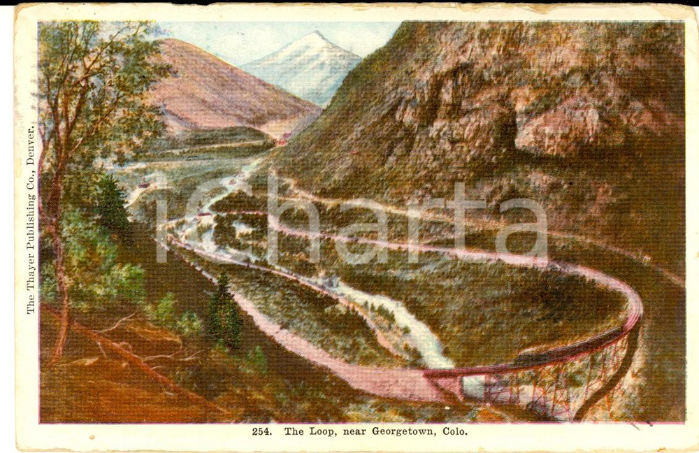 Cartolina originale da collezione 1908 GEORGETOWN COLORADO The Loop VINTAGE postcard THYASER pub. 1