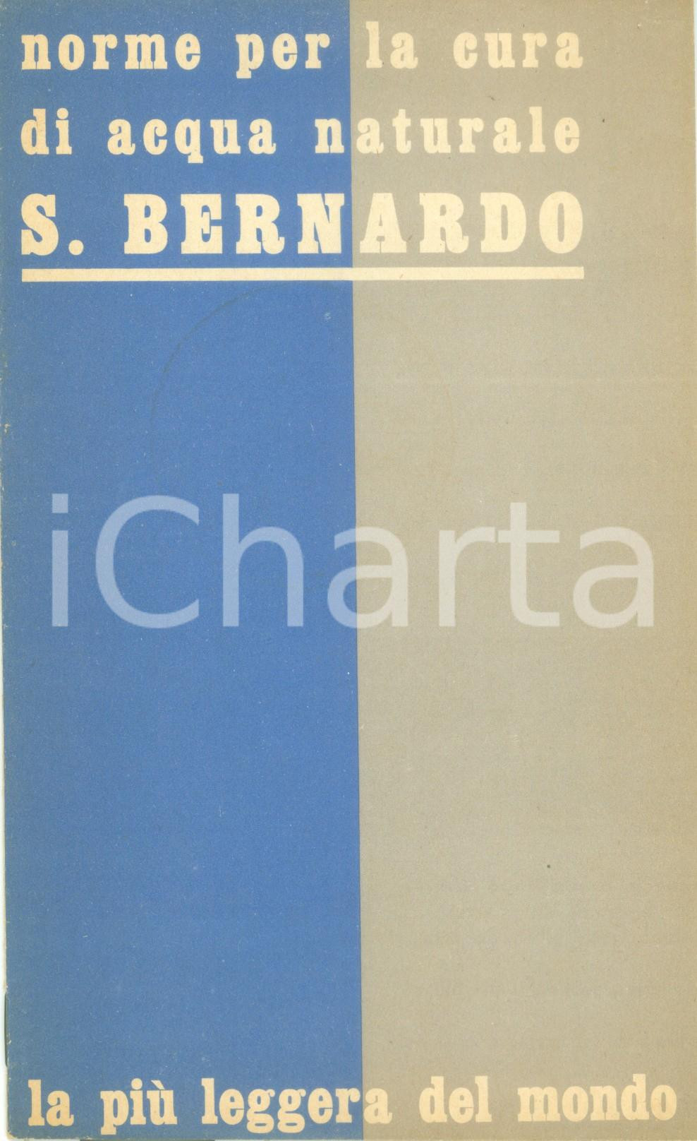 Documento originale, autentico 1938 TORINO Acqua naturale SAN BERNARDO Norme per la cura Opuscolo 1