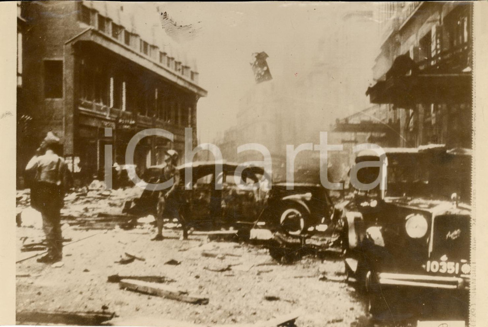 Fotografia d epoca originale 1937 CINA Guerra CINOGIAPPONESE SHANGAI devastata da bombardamenti Fotografia 1