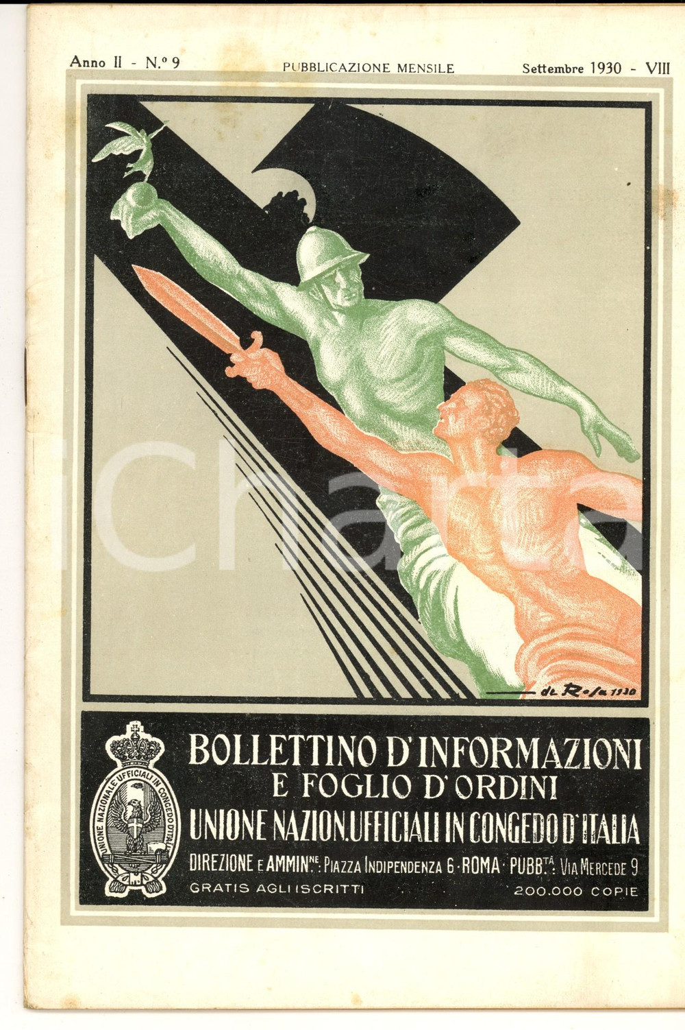 Documento originale, autentico 1930 Unione Nazionale Ufficiali in Congedo  Addestramento gruppi Bollettino 1