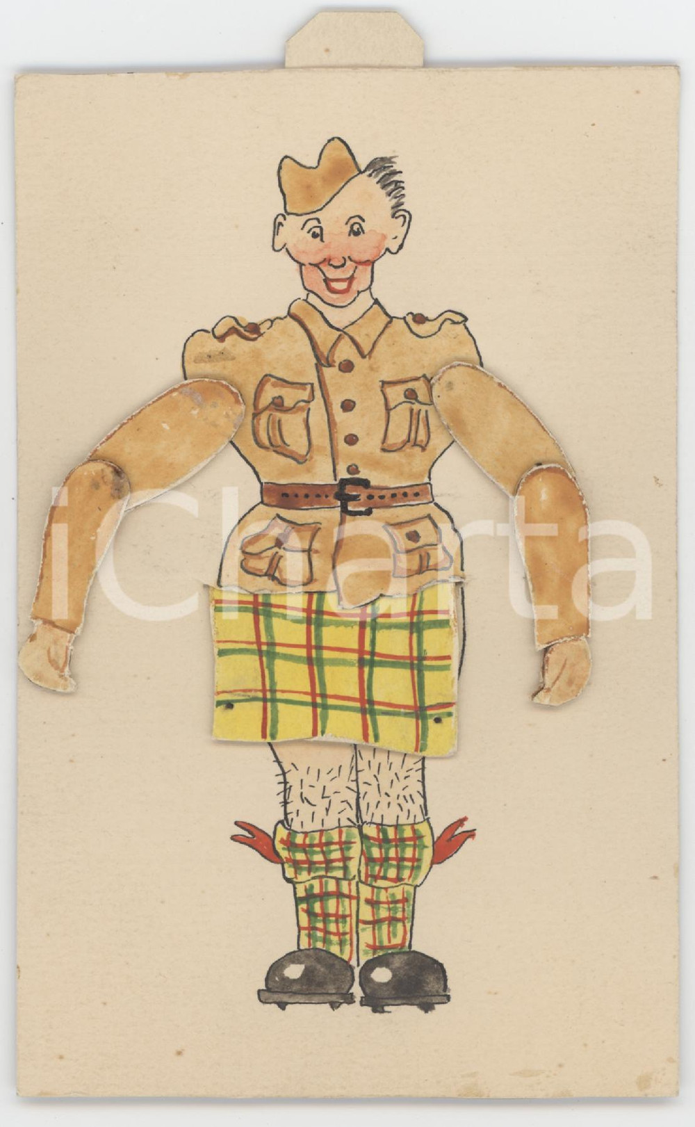 1910 ca SATIRE Scottish man - Naked man - Biglietto con meccanismo  Biglietto originale d'epoca, con striscia di cartoncino interna che consente il movimento del personaggio. GOOD/buono  Formato: 9x14 cm originale e autentica 1