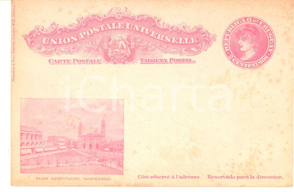 1900 ca MONTEVIDEO URUGUAY Plaza Constitucion - Tarjeta postal FP NV  Cartolina postale d'epoca, non viaggiata.CONDIZIONI: FAIR (fioriture)FORMATO: FP    originale e autentica 1