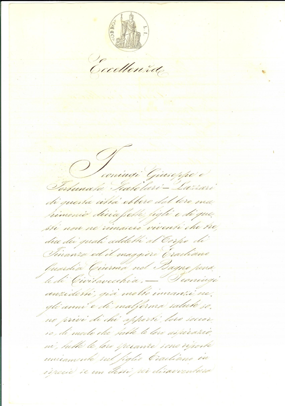 Documento originale, autentico 1875 PESARO Anziani genitori chiedono trasferimento del figlio Eracliano LAZZERI 1