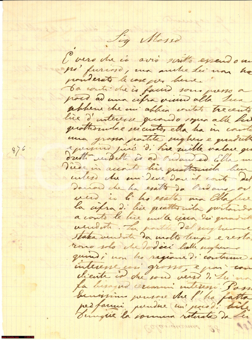 Manoscritto, lettera originale 1898 CALANGIANUS OT Lite GANDINI MOSSO per sughero 1