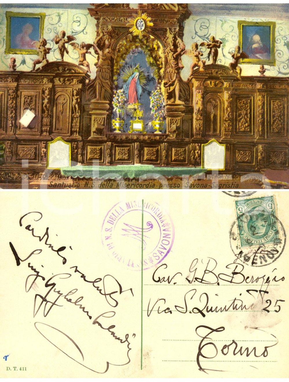 Autografo originale 1915 SAVONA Santuario Misericordia *Cartolina al pittore Giambattista BEROGGIO 1