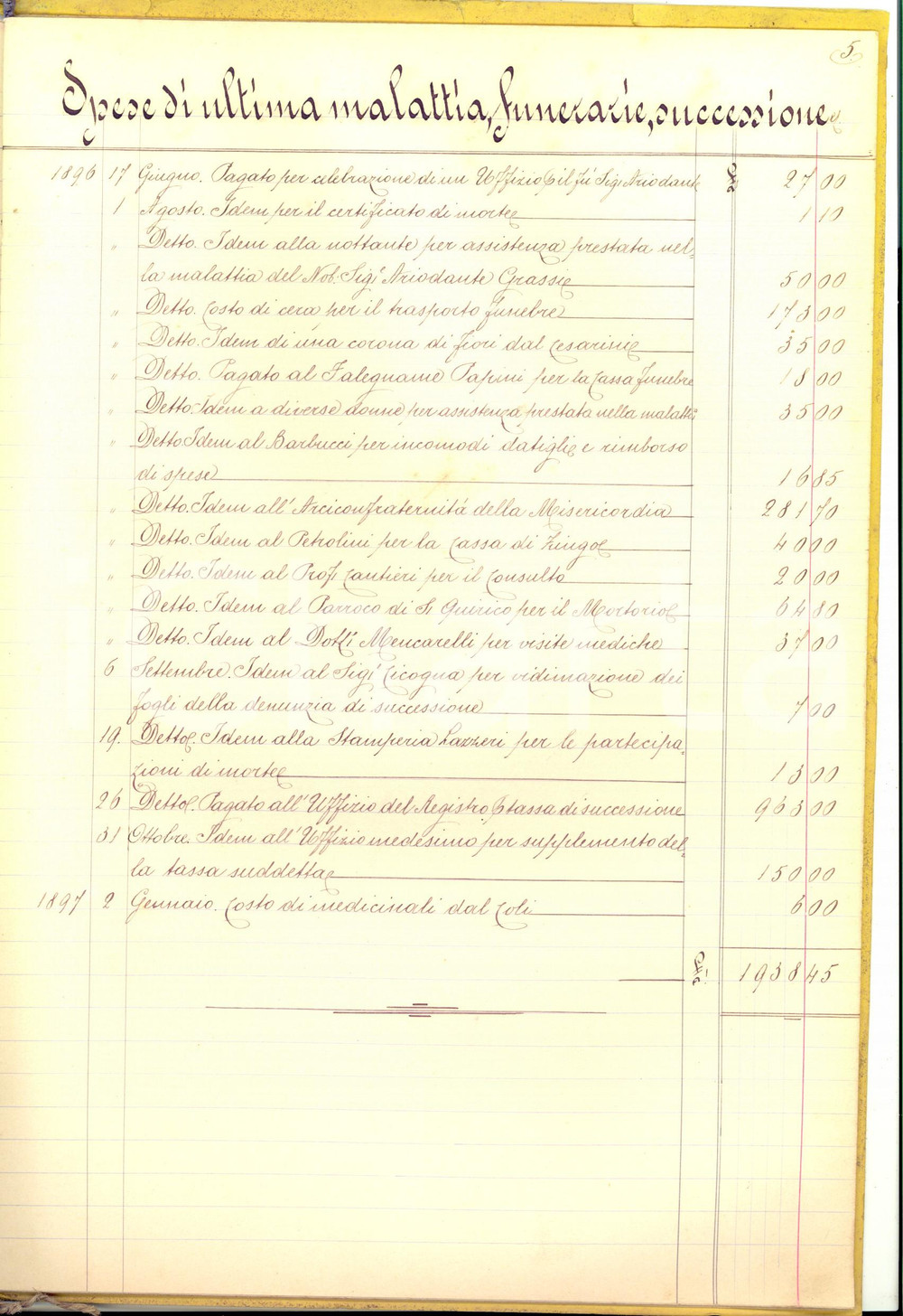 Documento originale, autentico 1897 SOVICILLE SI Patrimonio del fu nobile ARIODANTE GRASSI  Cassa a titoli 1