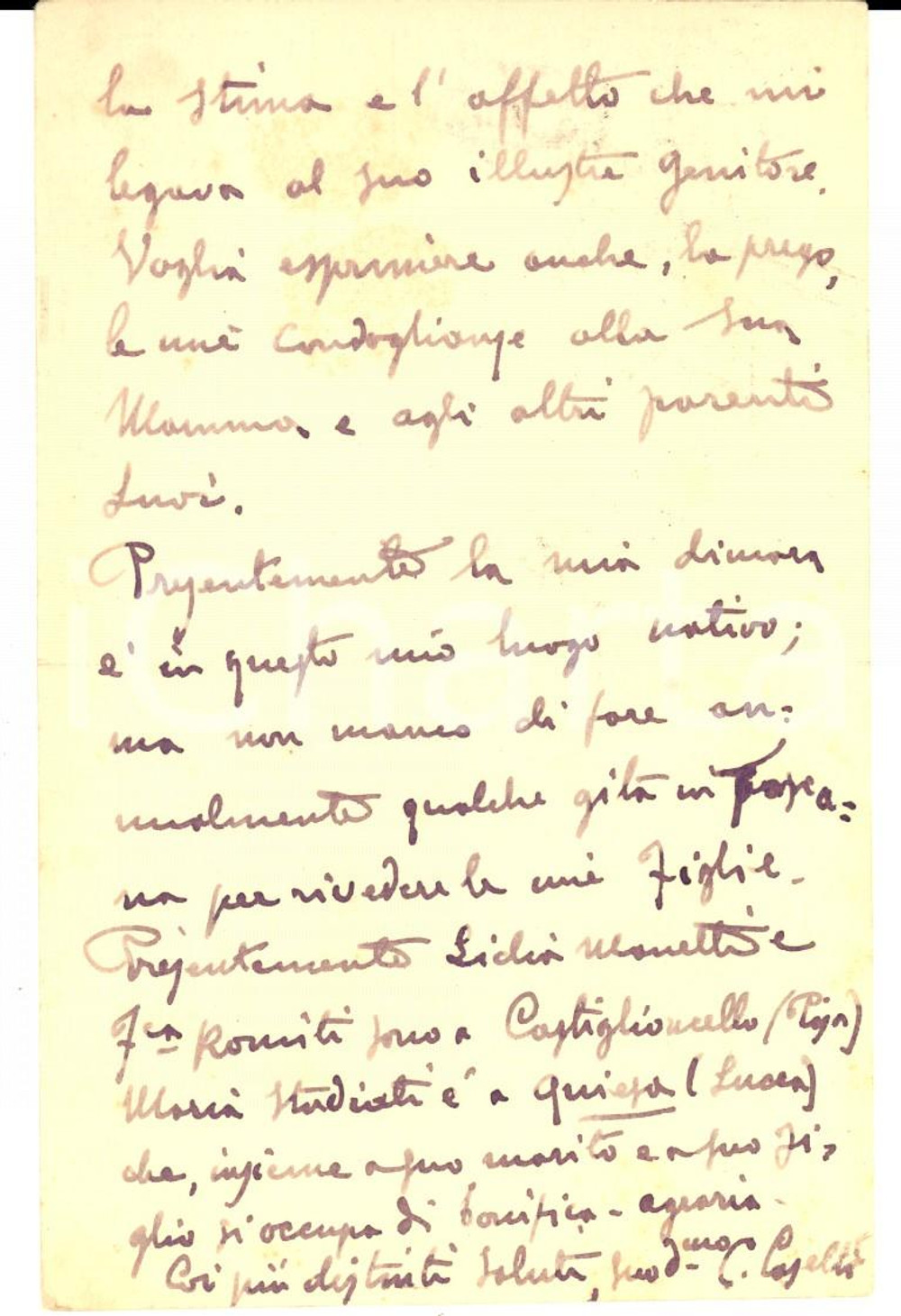 Autografo originale 1923 FUBINE (AL) Crescentino CASELLI in morte di Giovanni BELLI *Autografo FP 1