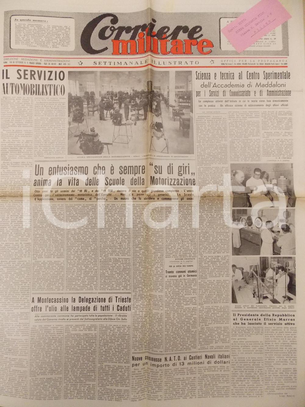 Giornale, rivista storica 1954 CORRIERE MILITARE Scienza all Accademia di MADDALONI Settimanale nÂ° 20 1