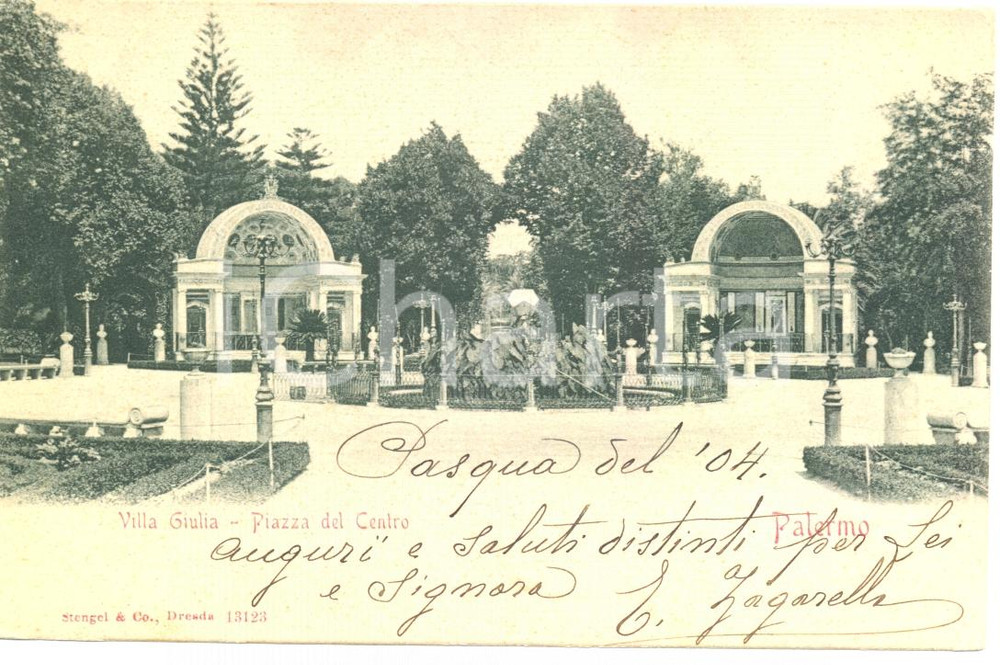 Cartolina originale da collezione 1904 PALERMO Villa GIULIA  Piazza del CENTRO Cartolina FP VG 1