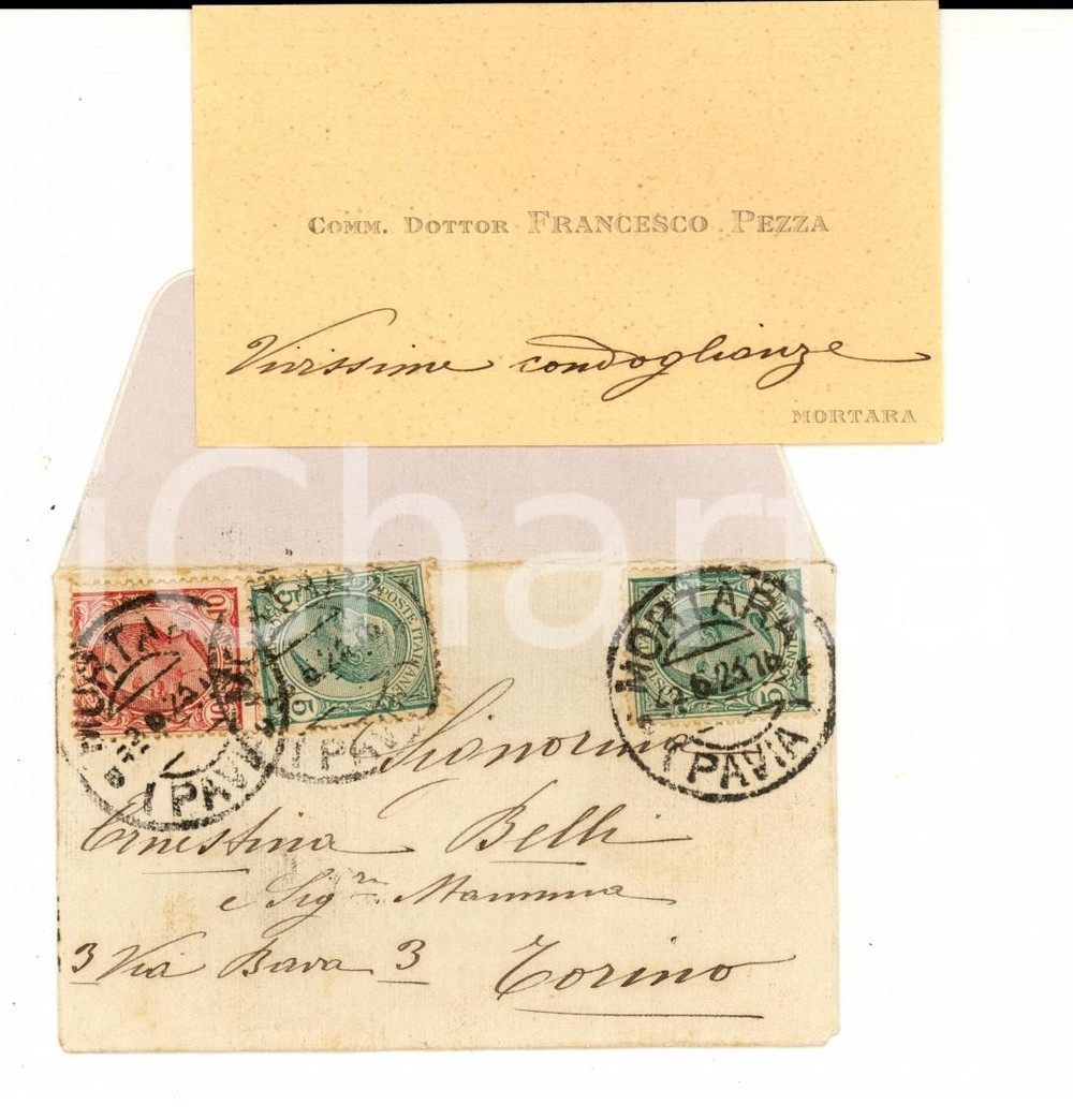 Autografo originale 1923 MORTARA (PV) Biglietto da visita Francesco PEZZA storico *Autografo 1