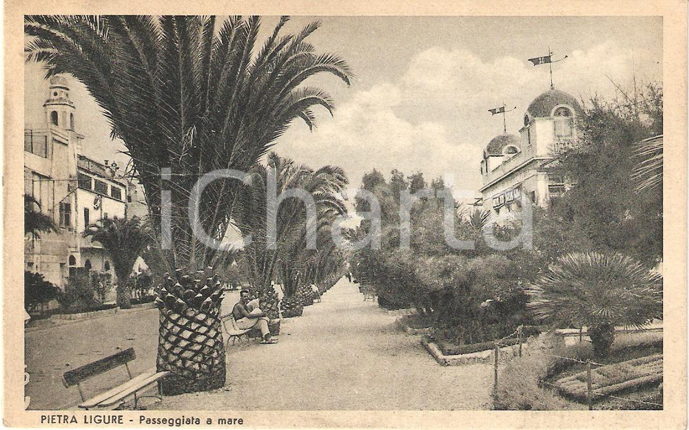 Cartolina originale da collezione 1938 PIETRA LIGURE SV Palme lungo passeggiata a mare Cartolina ANIMATA FP VG 1