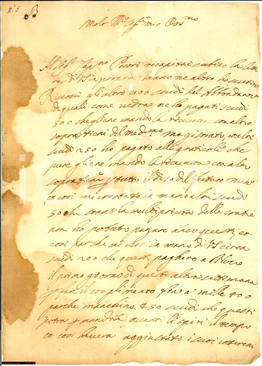 Manoscritto, lettera originale 1643 FIRENZE Girolamo BONACCORSI presenta il rendiconto 1