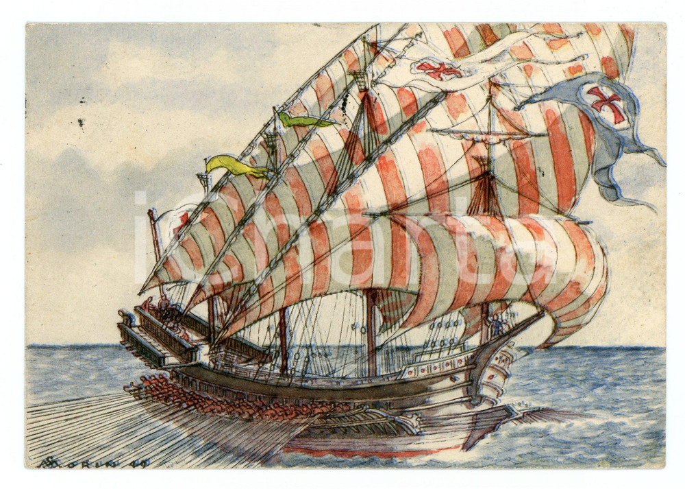 Cartolina originale da collezione 1959 ROMA Istituto ANDREA DORIA Orfani Marina Galera Veneziana Cartolina ILLUST. 1