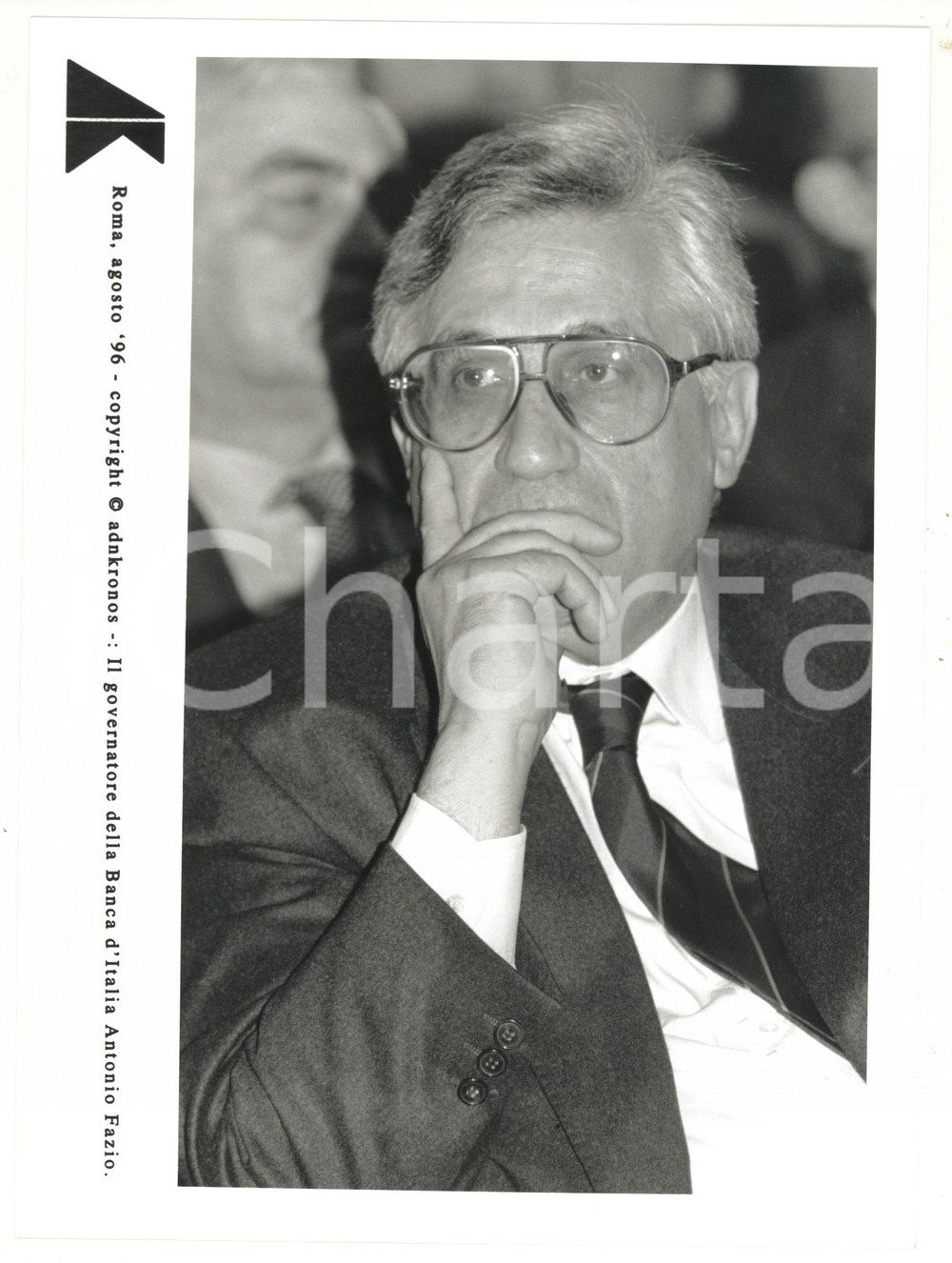 Fotografia d epoca originale 1996 ROMA Ritratto di Antonio FAZIO governatore Banca d Italia  Foto 17x24 cm 1